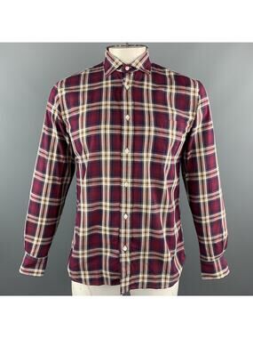 HARTFORD Size M Burgundy & Brown Plaid Cotton Button Up Long Sleeve Shirt
